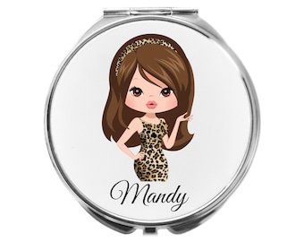 Personalized Leopard Print Compact Mirror, Friend Gift