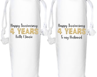 4 years anniversary Personalised wine gift bag linen anniversary