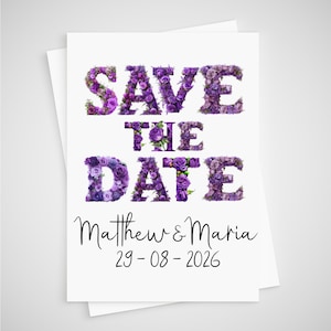 Save the Date Lila Blumen Blumenhochzeitskarte Personalisiert