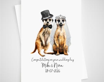 Meerkat Wedding Card Personalised Bride & Groom Standing