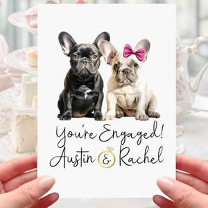 Carte de fiançailles bouledogue français personnalisée chien frenchie