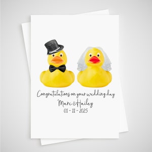 Cartão de casamento de patos de borracha personalizado para noivos