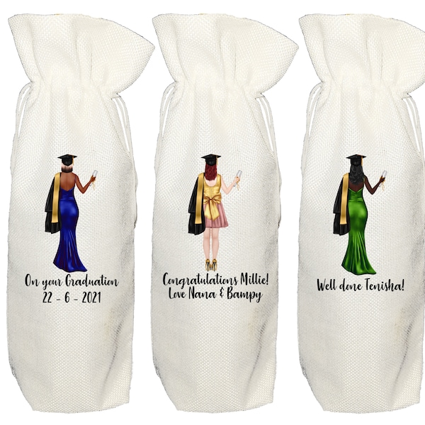 Personalised Graduation Wine Bottle Bag - college university gown cap congratulations gin prosecco champagne