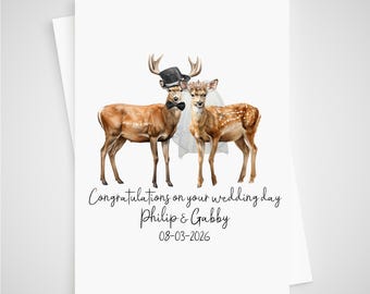 Deer Wedding Card Personalised Bride & Groom