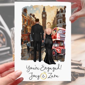 Carte de fiançailles personnalisée Londres Angleterre Bus Big Ben