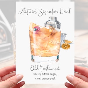Biglietto d'auguri personalizzato Old Fashioned Cocktail Friend Card Whiskey