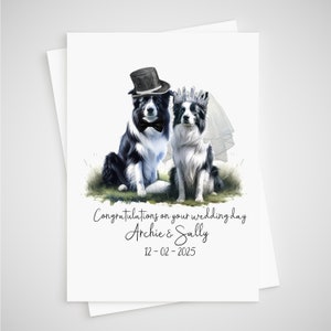 Carte de mariage Border Collie personnalisée pour les mariés, chien de berger