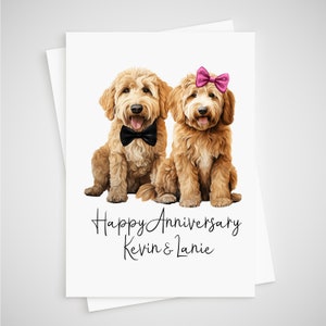 Biglietto d'auguri per l'anniversario del Labradoodle, cane Goldendoodle personalizzato