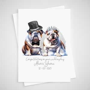 Carte de mariage bouledogue personnalisée mariée et marié chien britannique