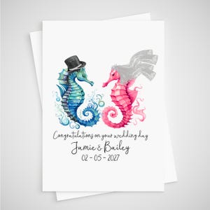 Carte de mariage hippocampe personnalisée Océan