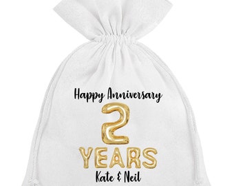 Personalised 2nd Anniversary Gift Bag 2 years Cotton Husband Wife