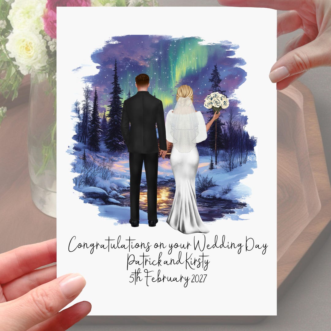 Northern Lights Wedding Card Personalised Aurora Borealis Iceland