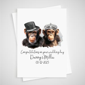 Cartão de casamento chimpanzé personalizado noiva e noivo macaco chimpanzé