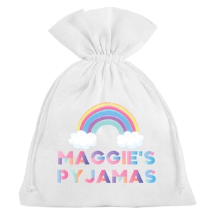 Personalised Pyjama Bag for Girls Rainbow Sleepover Slumber Party