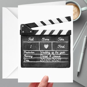 Clap, carte de mariage, personnalisé, cinéma, cinéma, film