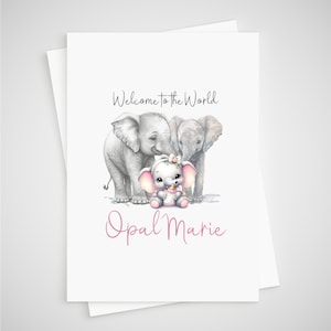Babykaart olifant Gepersonaliseerd pasgeboren meisje Welcome to the World