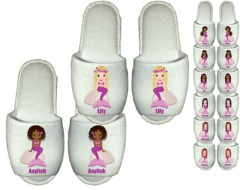 Personalised Mermaid Slippers childrens kids gift custom purple african  american girl water under the sea ariel little mermaid