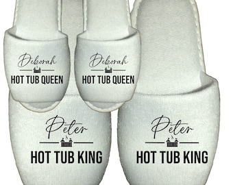 Personalised Spa Slippers Hot Tub King Queen - Party Hotel Sauna