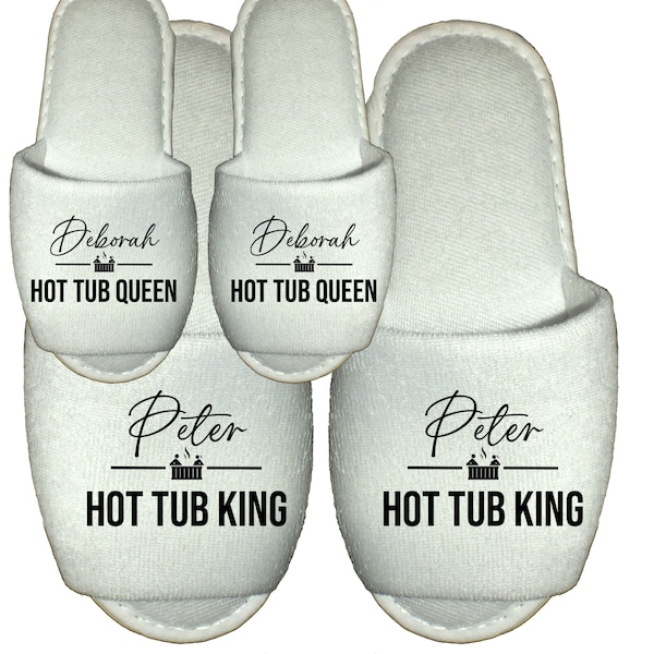 Personalised Spa Slippers Hot Tub King Queen - Party Hotel Sauna