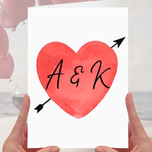 Pijl Liefde Hart Kaart Initialen Verjaardag Gepersonaliseerde Vriendje Vriendin Echtgenoot