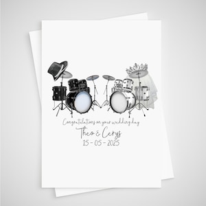 Carte de mariage batterie personnalisée musicien batteur