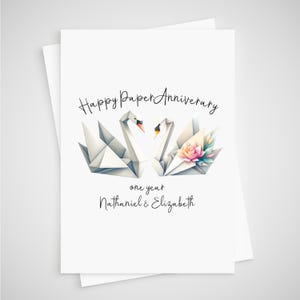 Tarjeta de aniversario de papel 1er año Cisnes de papel personalizados Origami