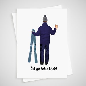 Carte de départ au ski personnalisée pour lui Vous nous manquerez, désolé de votre départ, nouveau travail félicitations