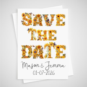 Carte de mariage abeilles tournesols personnalisées jaune