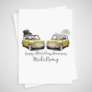 Tarjeta Mini 50 Aniversario Personalizada Cooper Golden Car Novia Novio