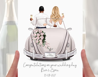 Tarjeta de boda para coche, boda personalizada, recién casados, luna de miel