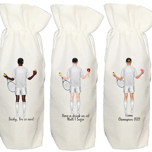 Personalised Wine Bag for Mens Tennis Player Champagne Whiskey Beer - Player Fan Gift Wimbledon