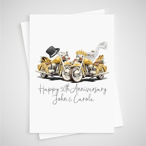 Cartão de aniversário de 50 anos de motocicleta dourada personalizado
