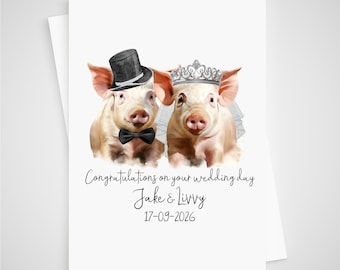 Pig Wedding Card Personalised Bride & Groom Farmyard