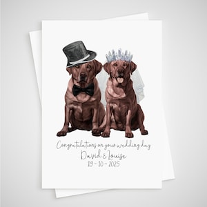 Carte de mariage labrador chocolat personnalisée mariée et marié chien marron