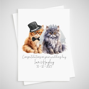 Carte de mariage personnalisée pour les mariés avec un chat persan
