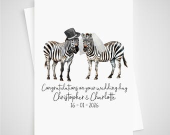 Zebra Wedding Card Personalised Bride & Groom