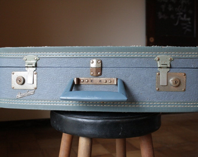 Famline Vintage Blue Clamshell Suitcase Luggage SALE Etsy
