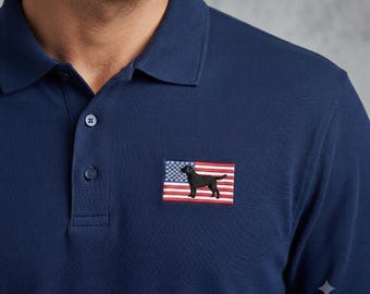 Labrador Silhouette with American Flag Polo | Embroidered Polo Shirt