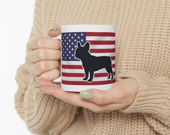 American Flag French Bulldog Mug | Ceramic Coffee Cup