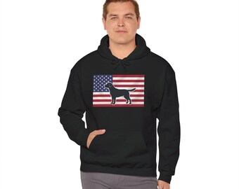 Black Labrador Silhouette Hoodie | American Flag Dog Graphic