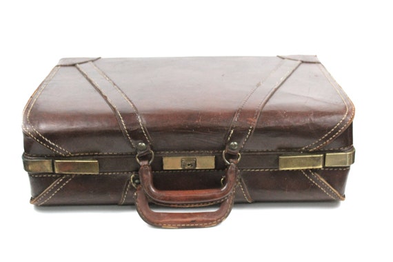 Vintage Brown Leather Suitcase / Luggage - image 4