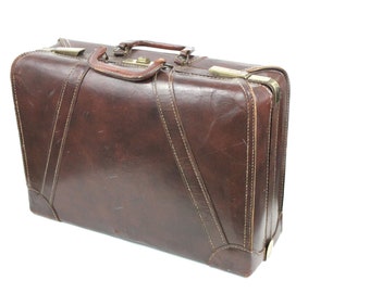 Vintage Brown Leather Suitcase / Luggage