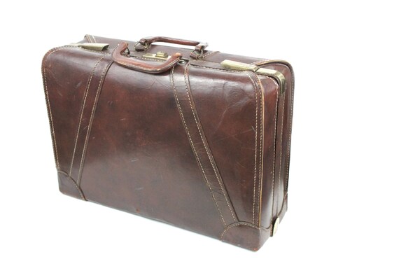 Vintage Brown Leather Suitcase / Luggage - image 1