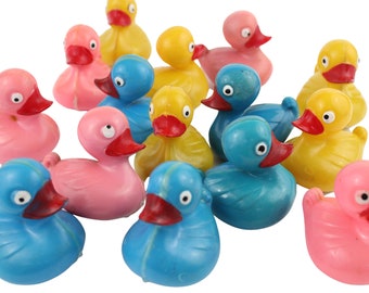 Vintage Collection of 14 Plastic Carnival Ducks with Glass Dome for Display