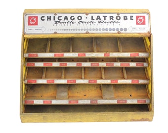 Vintage Metal Drill Bit Display Case Chicago Latrobe - Store Display Case