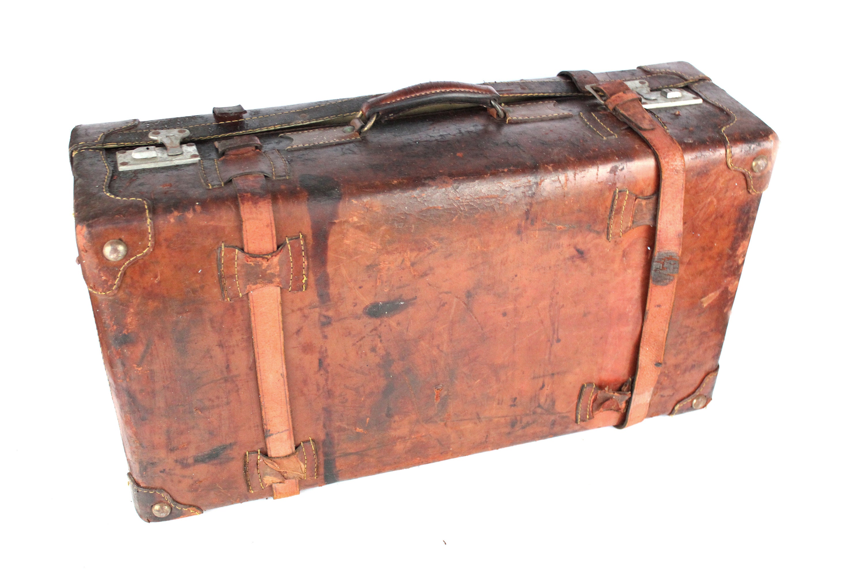 Vintage Leather Suitcase Luggage -  Canada