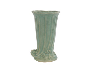 Vintage Green Cornucopia Pottery Vase