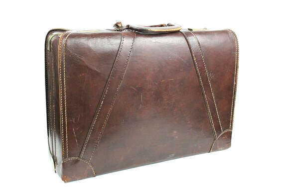 Vintage Brown Leather Suitcase / Luggage - image 6