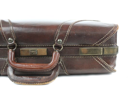 Vintage Brown Leather Suitcase / Luggage - image 5