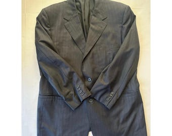 Chaqueta de traje de alta costura Gianni Versace VTG, talla 46 XL, color carbón, raya diplomática, seda, lana, Medusa